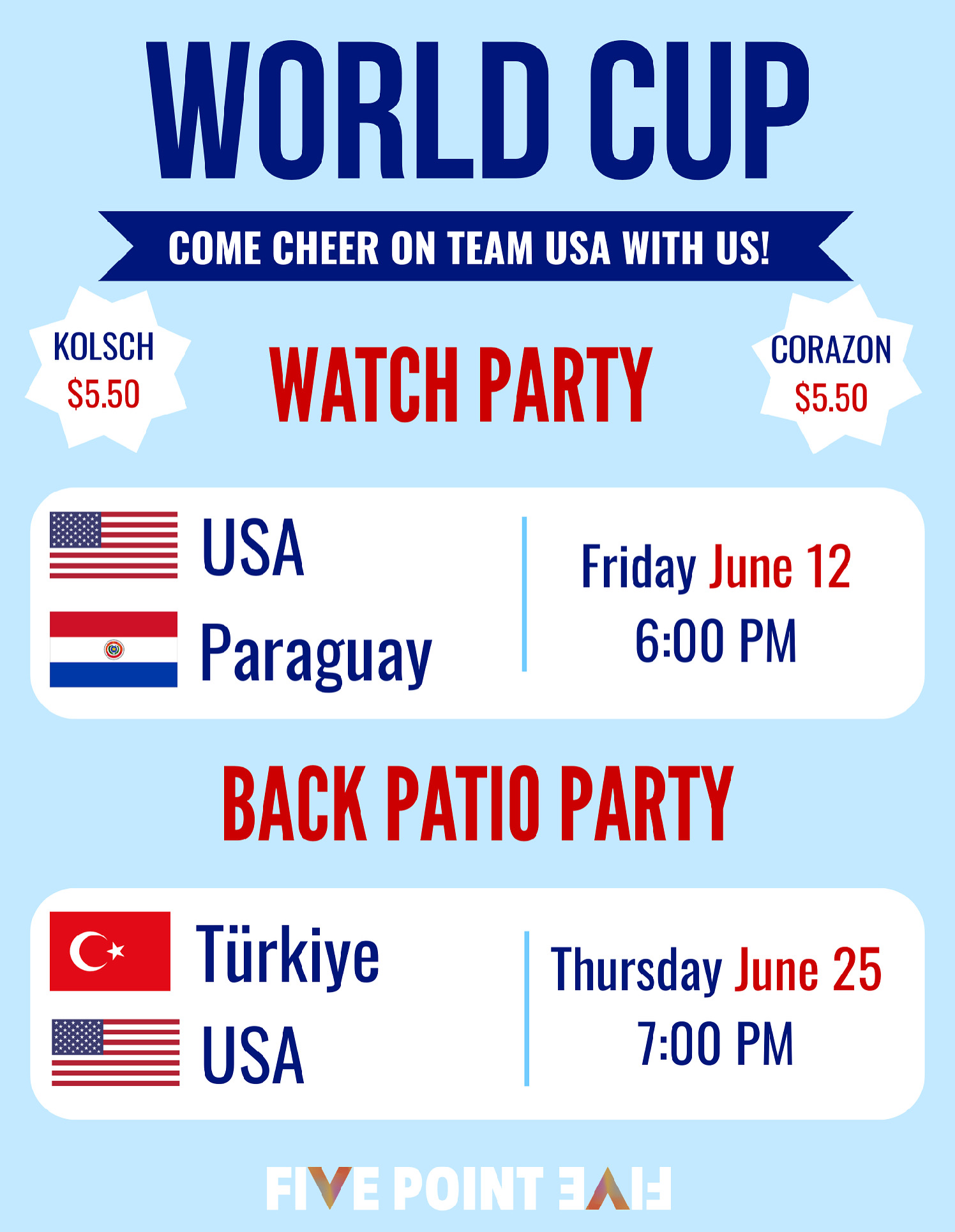 World Cup Watch Party at Five Point Brewing