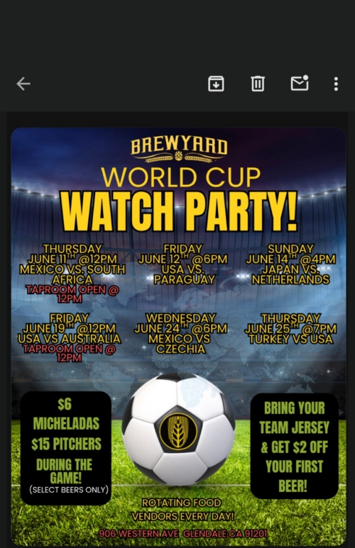World Cup Watch Parties at Brewyard Beer